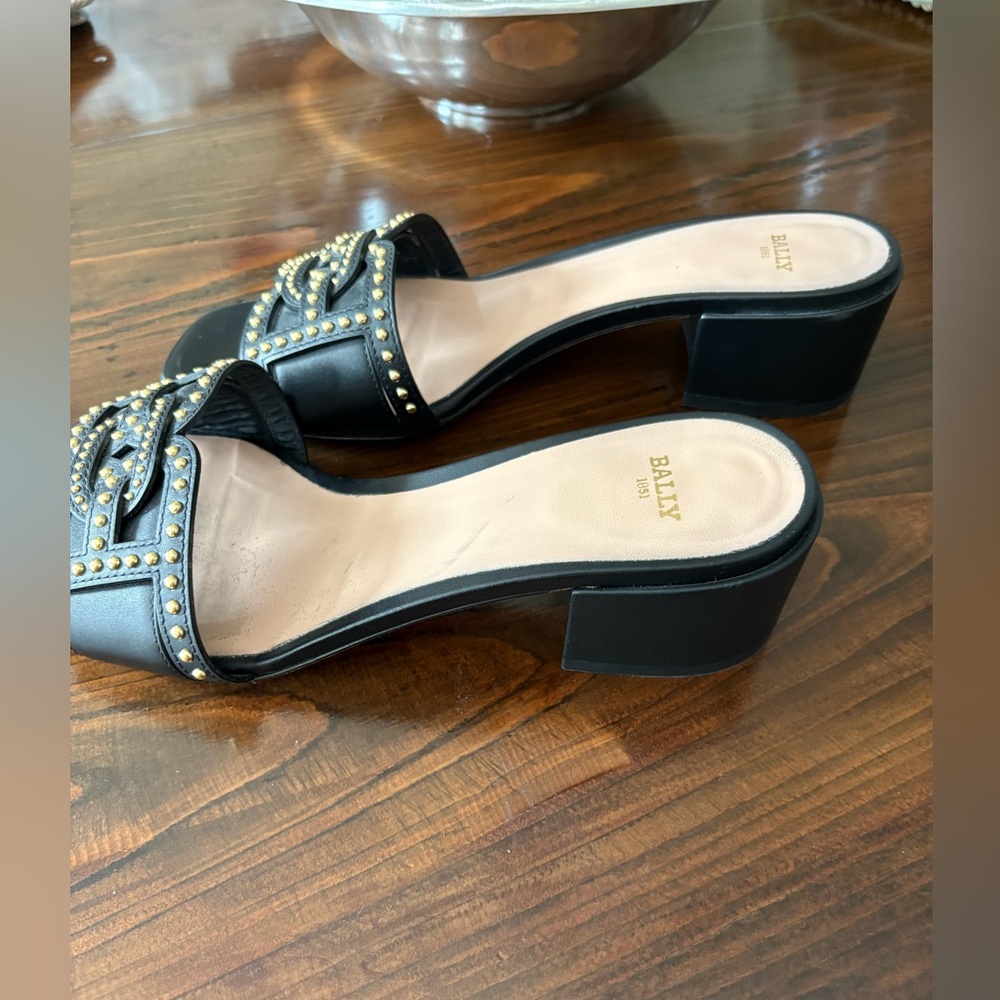 Bally Black Studded Women's Peoni 40 leather block heel Sandals